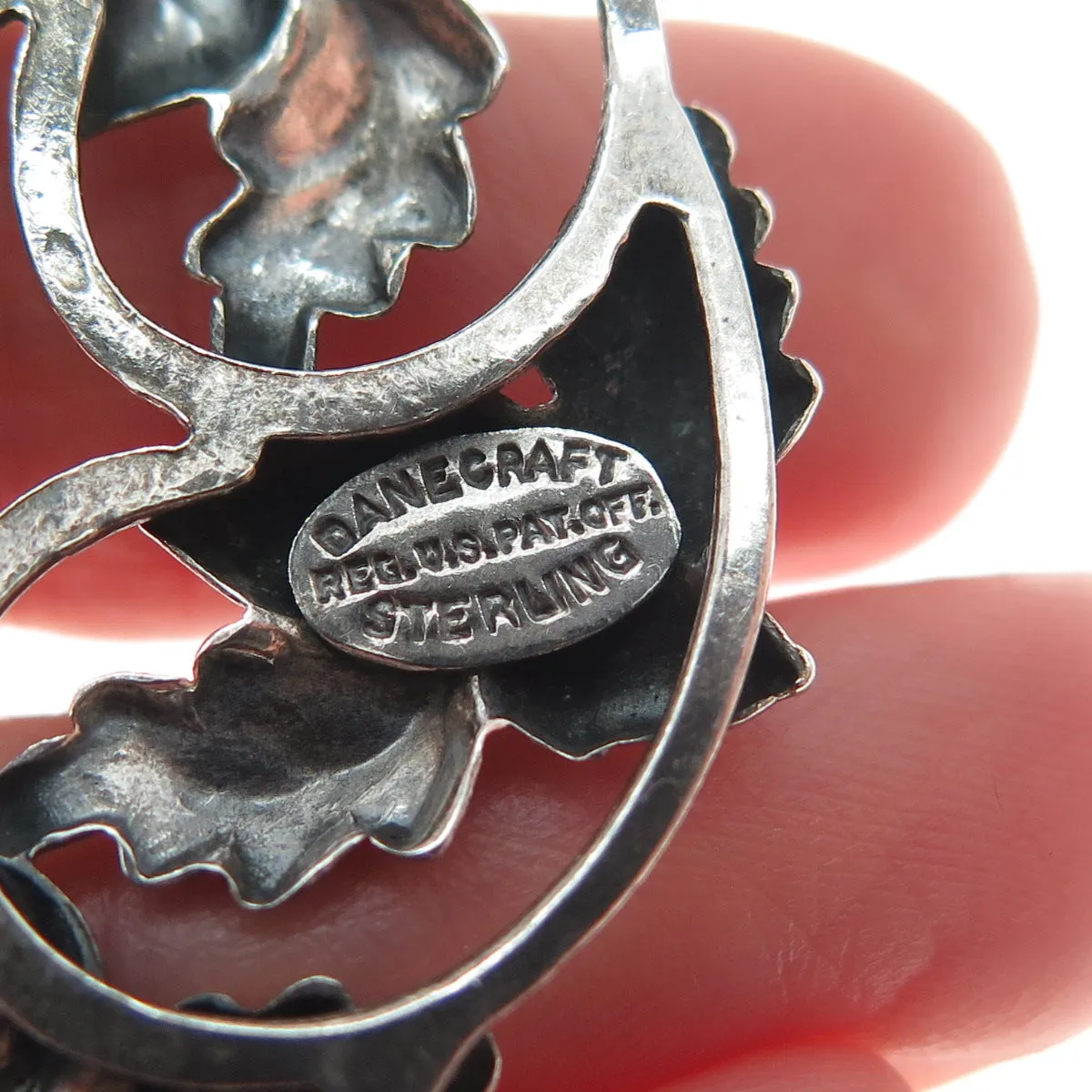 DANECRAFT Sterling Silver Antique Art Deco Acorn Oak Leaf Oxidized Pin Brooch