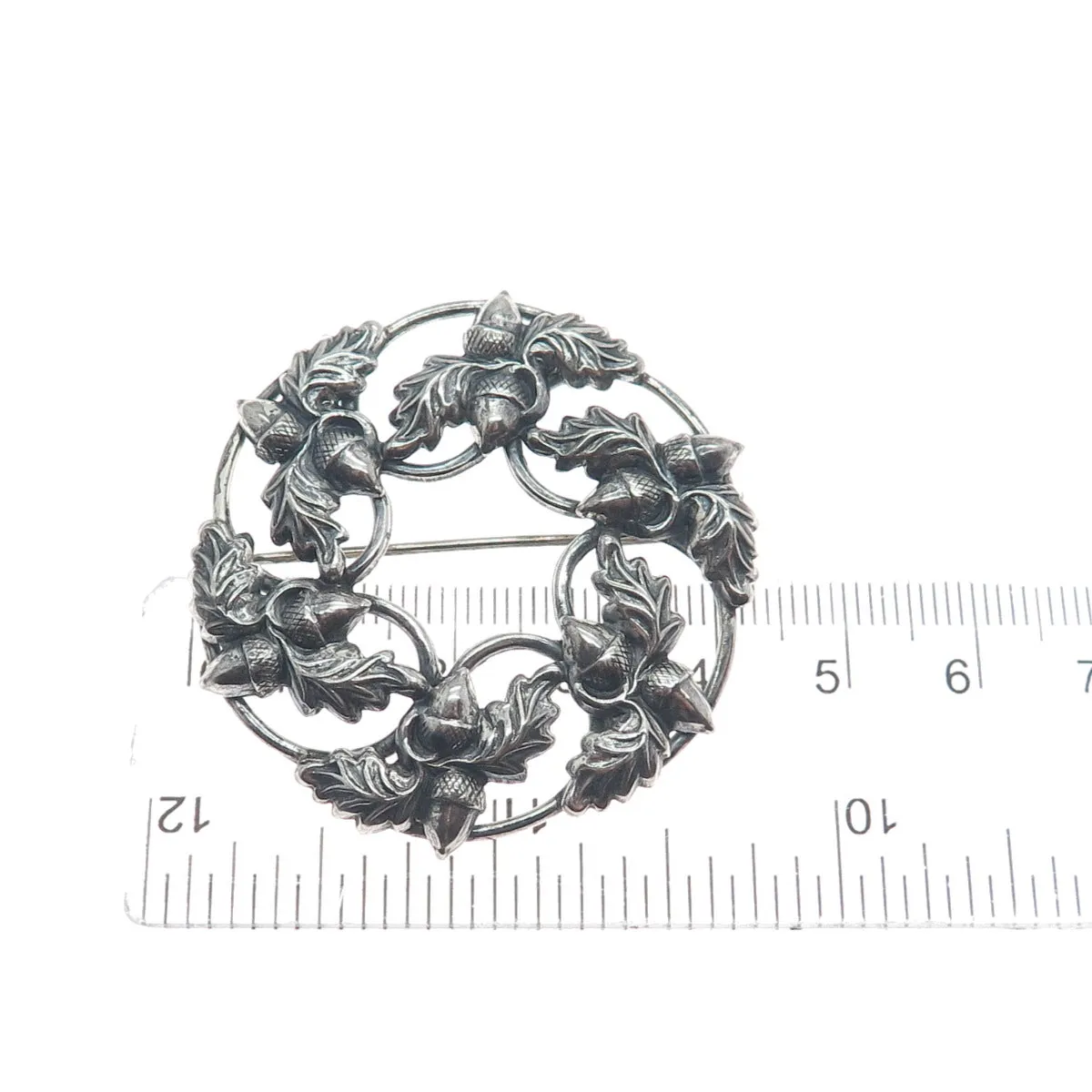 DANECRAFT Sterling Silver Antique Art Deco Acorn Oak Leaf Oxidized Pin Brooch