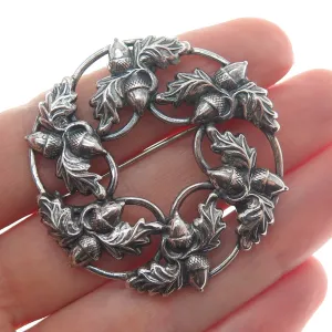 DANECRAFT Sterling Silver Antique Art Deco Acorn Oak Leaf Oxidized Pin Brooch