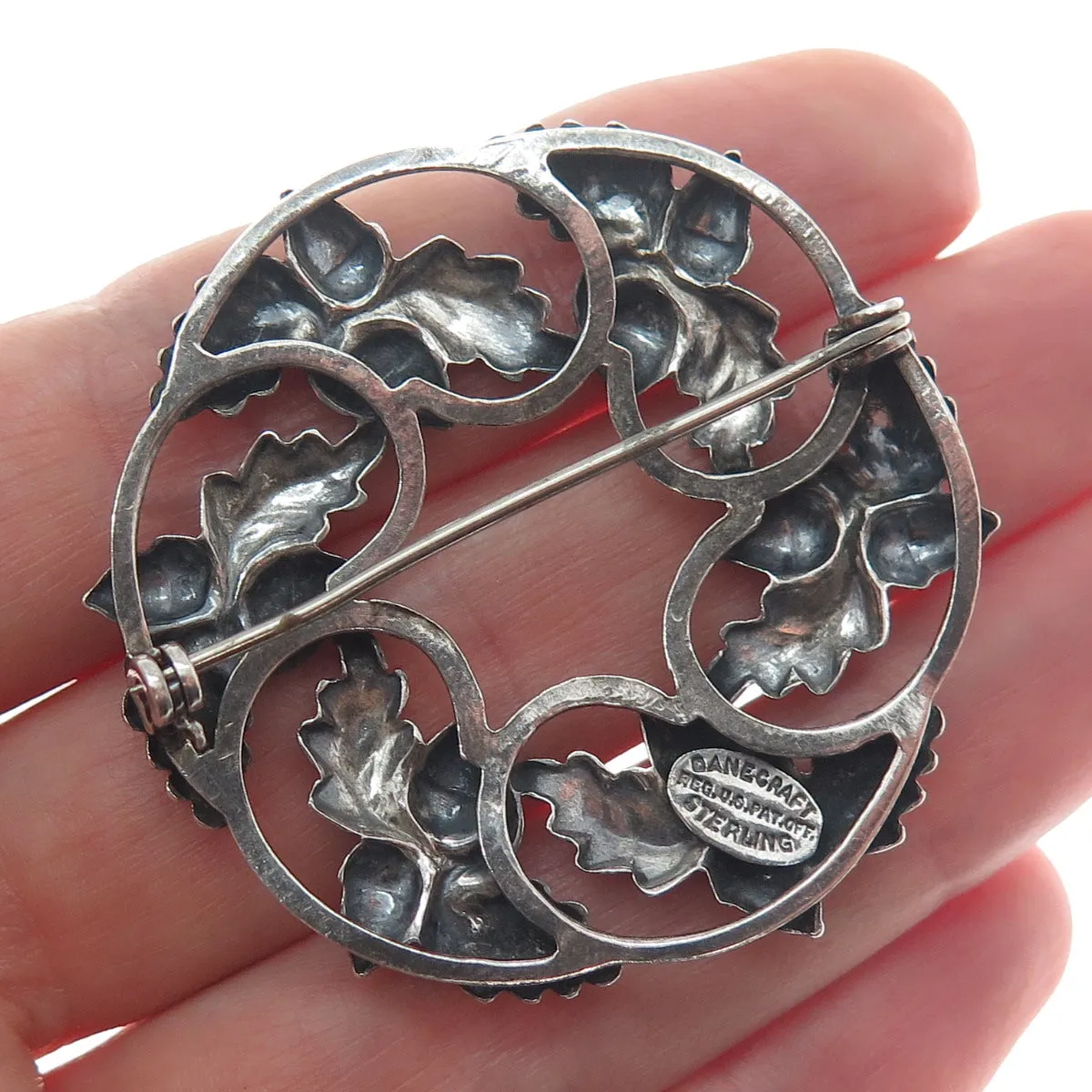 DANECRAFT Sterling Silver Antique Art Deco Acorn Oak Leaf Oxidized Pin Brooch