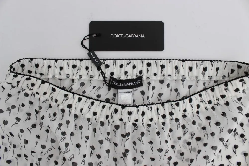 Dolce & Gabbana White Black Floral Lace Silk Sleepwear Shorts - Size M
