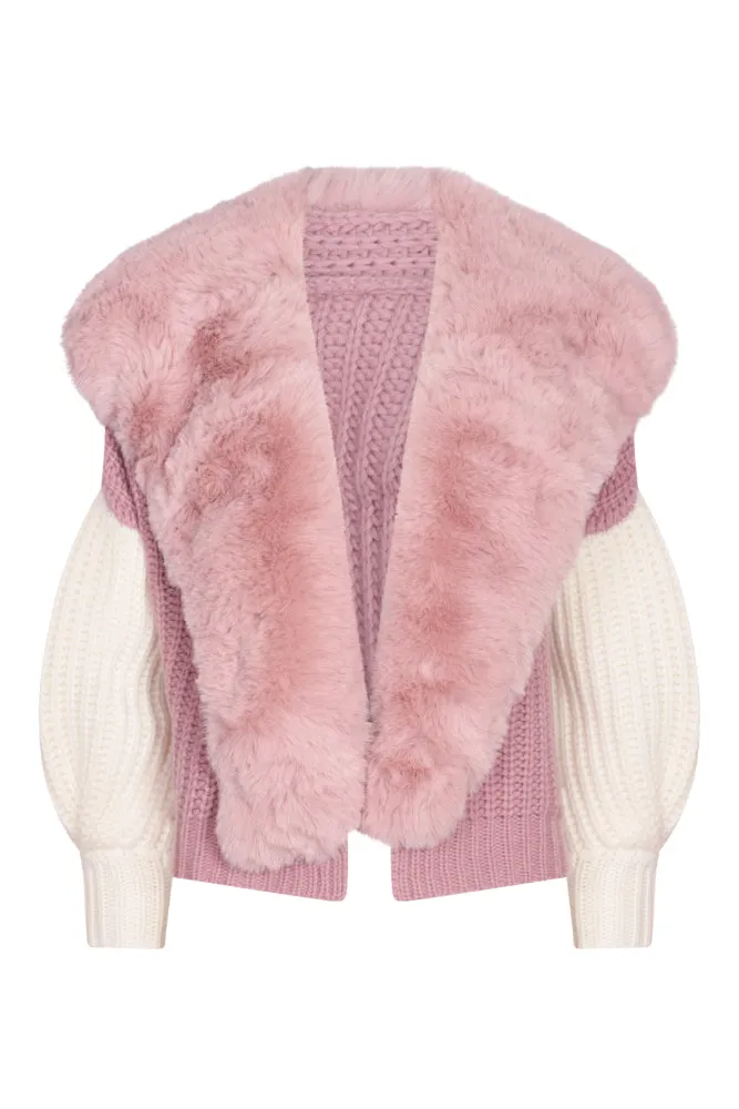 Dual Tone Faux Collar Cardigan in Blush and Cloud