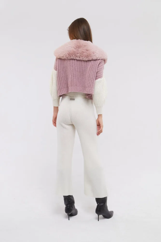 Dual Tone Faux Collar Cardigan in Blush and Cloud