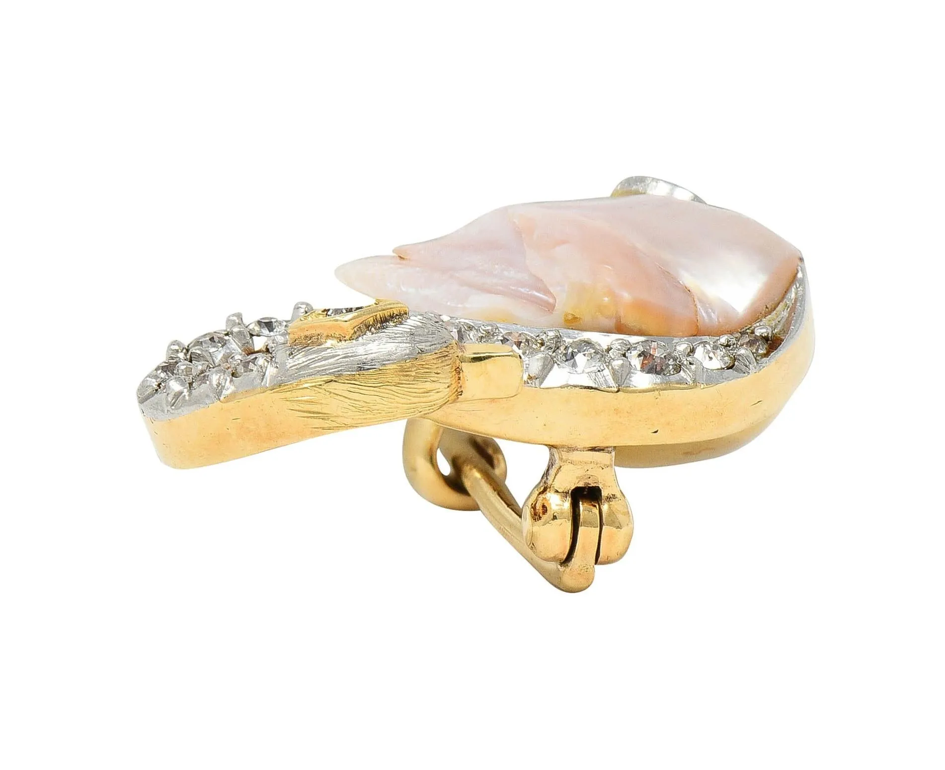Edwardian Natural Pearl Diamond 14 Karat Gold Platinum Swan Bird Antique Brooch