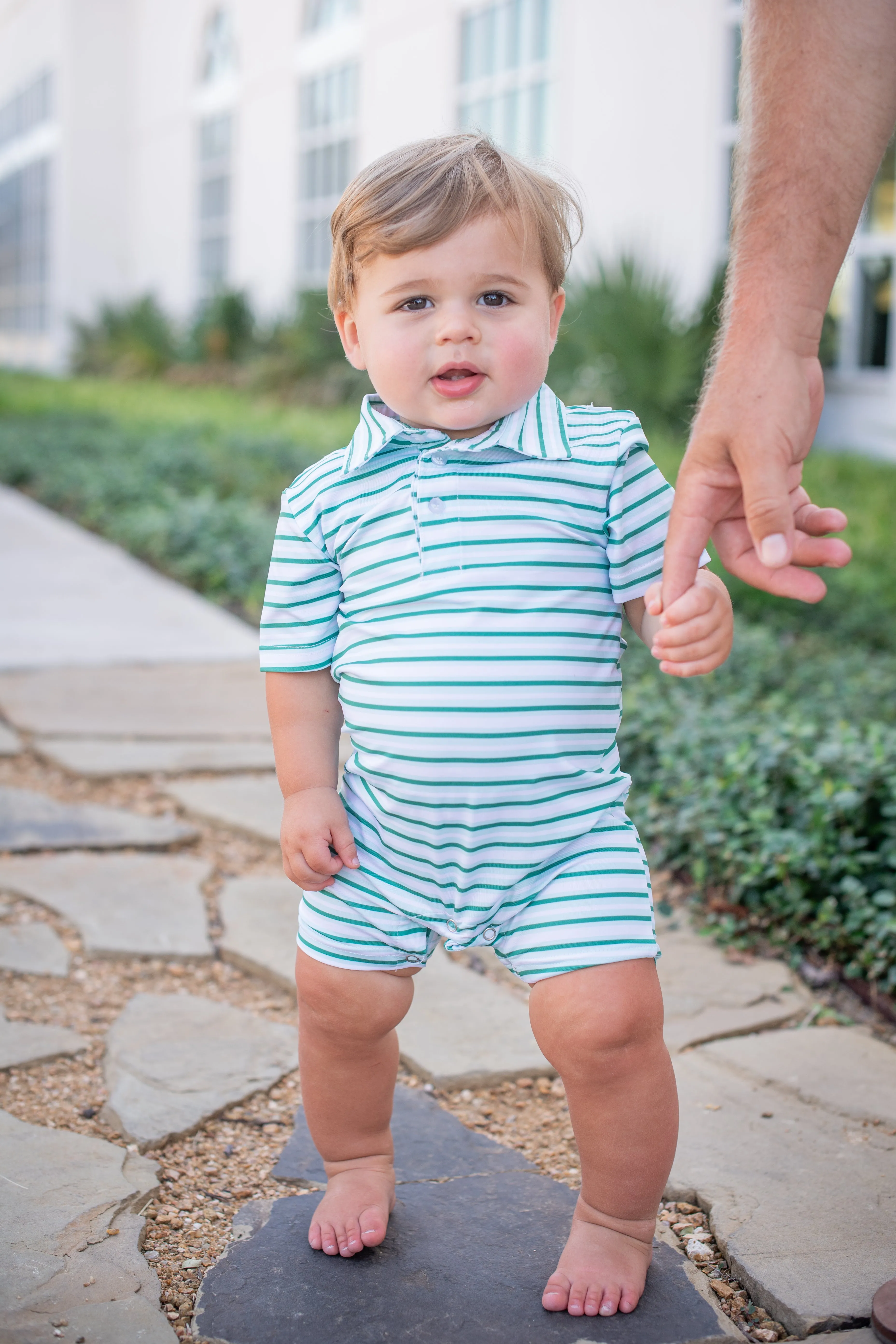 Emerald Stripe Polo Short Sleeve Romper
