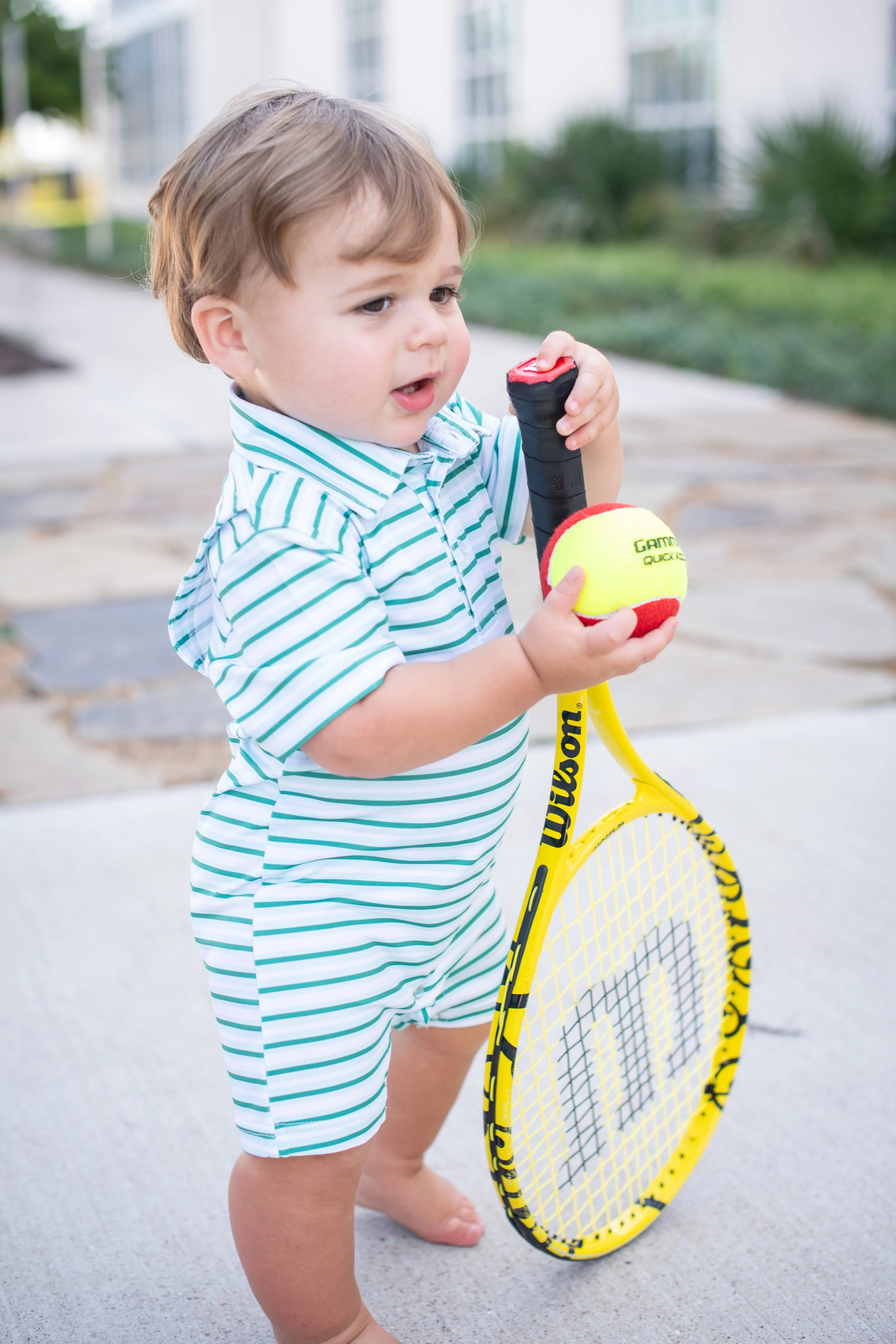 Emerald Stripe Polo Short Sleeve Romper