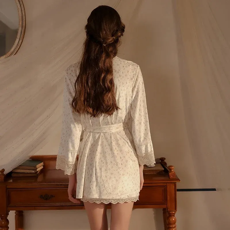 Emily Floral Sleepwear   Robe - White