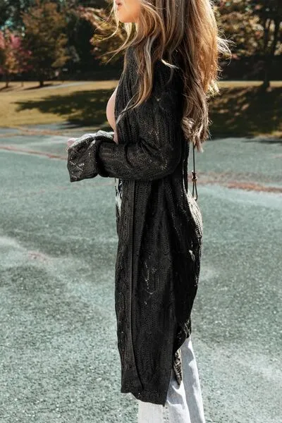 Este Openwork Open Front Long Sleeve Cardigan