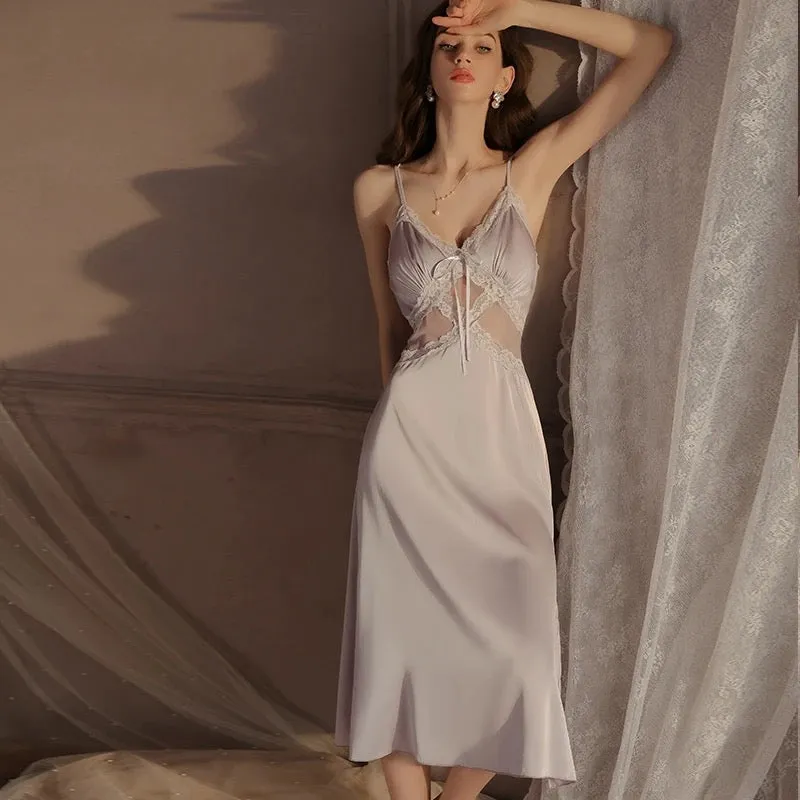 Everette Silk Long Sleepwear - White