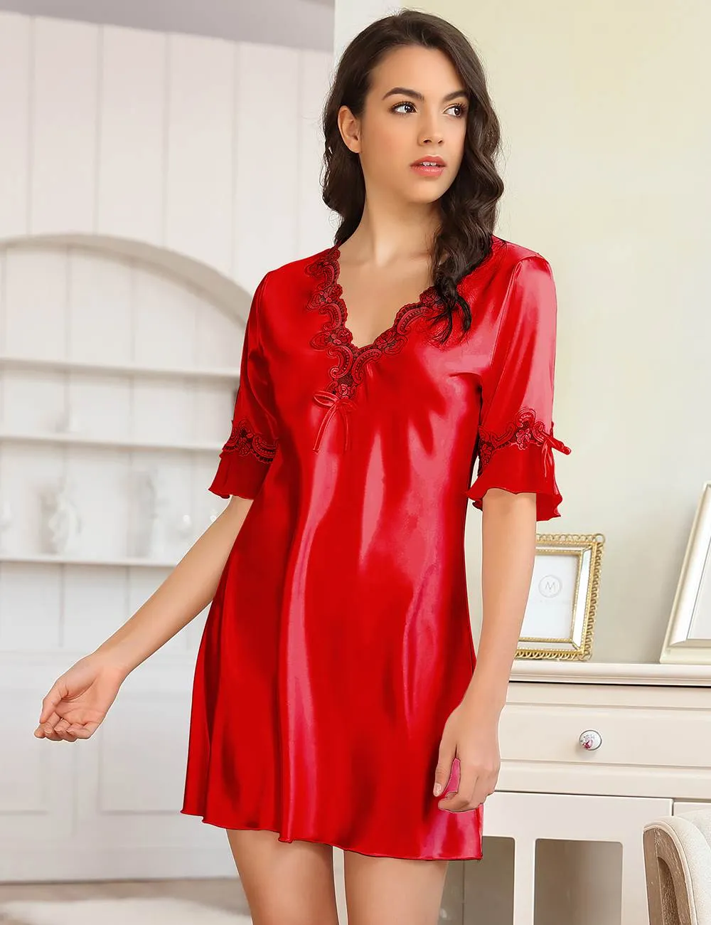 Fashionable Silk Embroidery Casual Nightdress Egypt