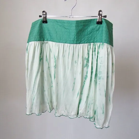 FIFI COLLECTION Two-Piece Silk Mini Skirt Matching Set in Green Tie Dye-Size M