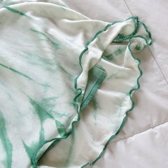 FIFI COLLECTION Two-Piece Silk Mini Skirt Matching Set in Green Tie Dye-Size M