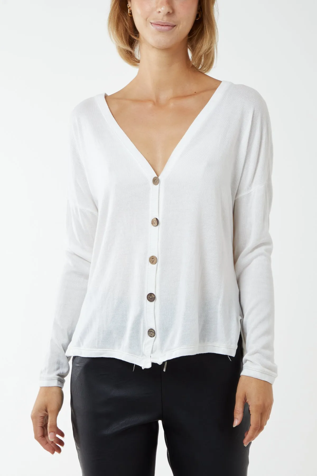 Fine Knit Button Cropped Cardigan
