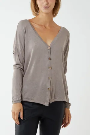 Fine Knit Button Cropped Cardigan
