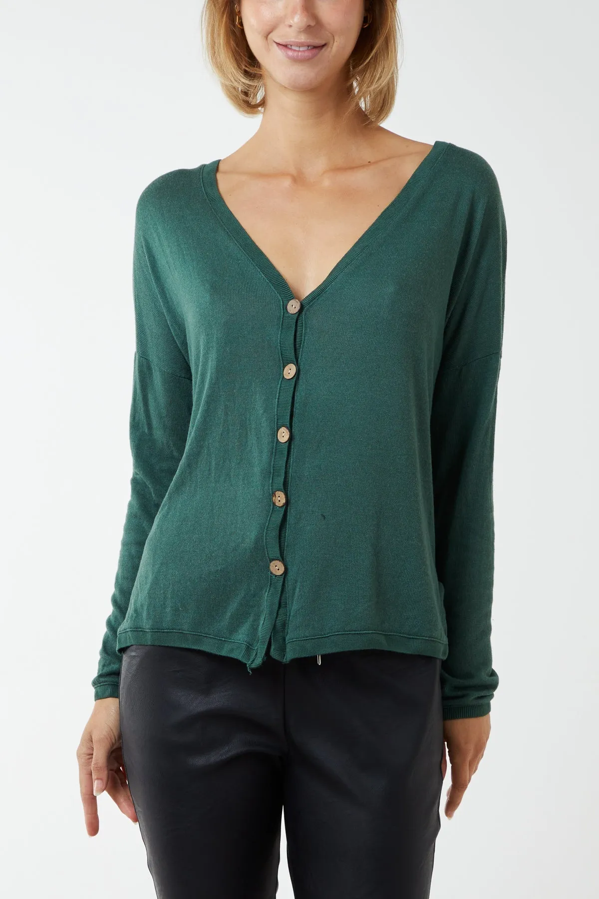 Fine Knit Button Cropped Cardigan