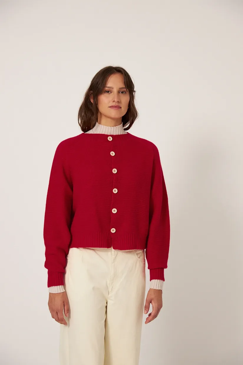 Francie The Loft Garter Cardigan - Cherry