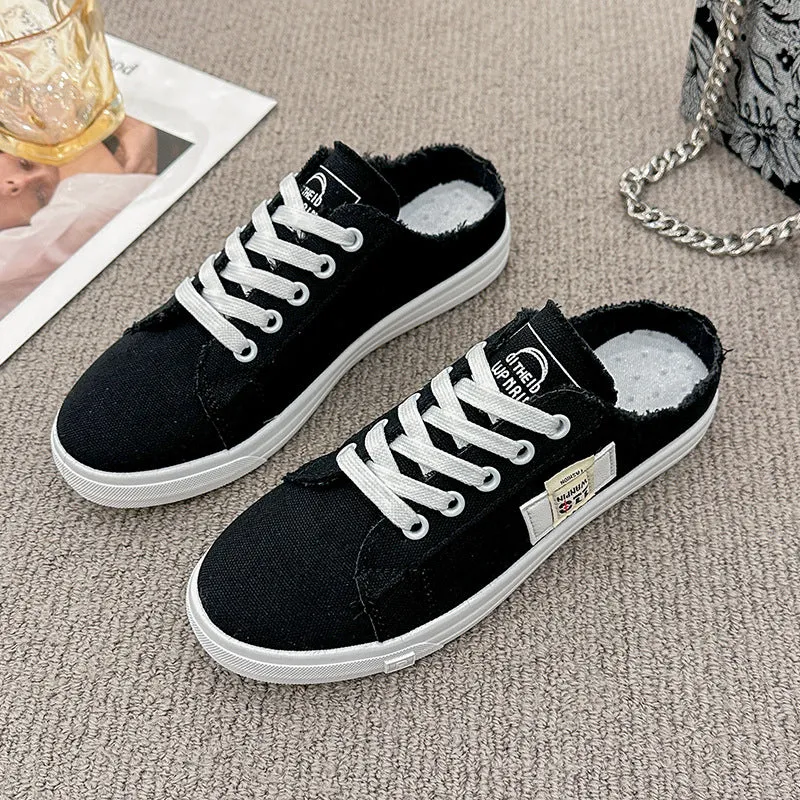 Frayed Hem Lace Up Canvas Sneakers
