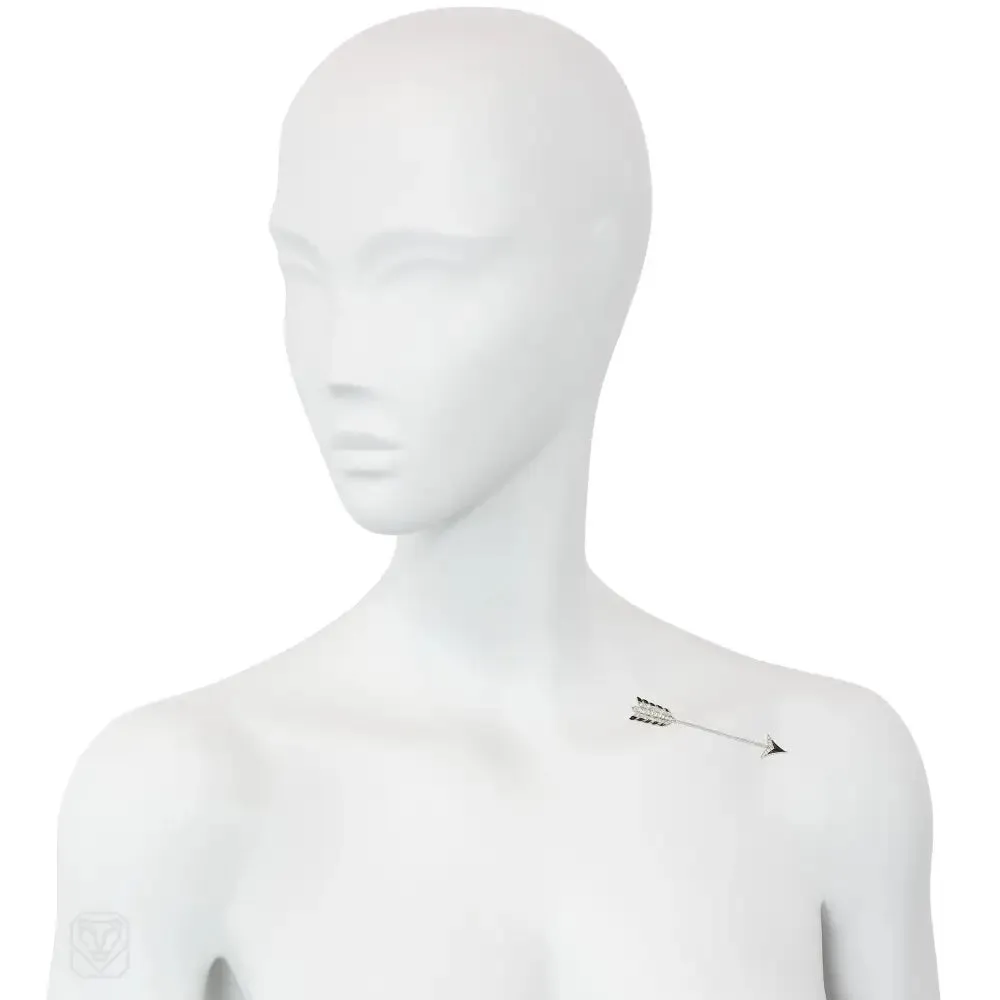 French Art Deco diamond and onyx jabot brooch