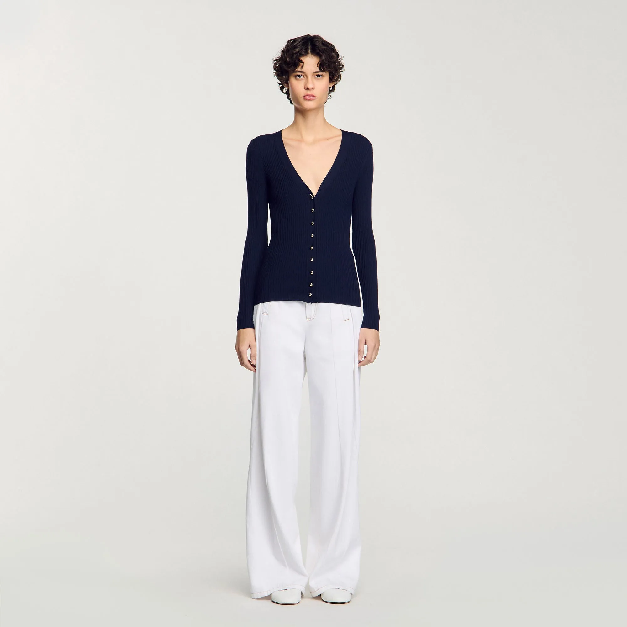 Gabrielle Rib Knit Cardigan Navy Blue