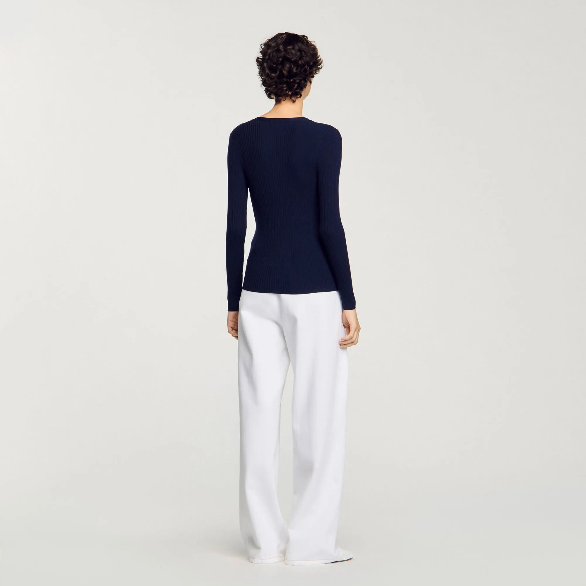 Gabrielle Rib Knit Cardigan Navy Blue