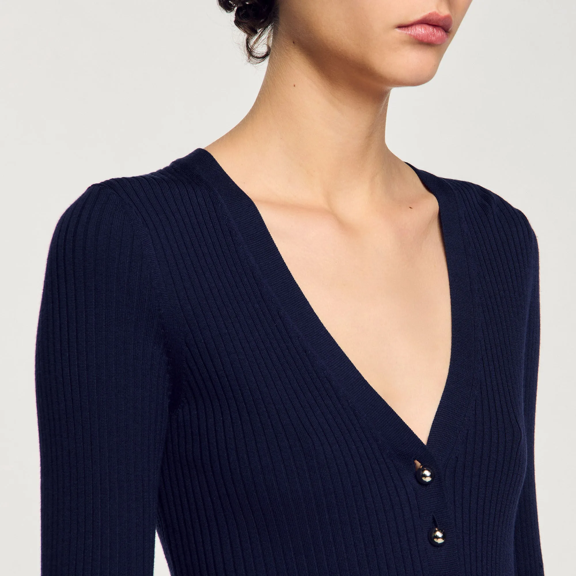 Gabrielle Rib Knit Cardigan Navy Blue