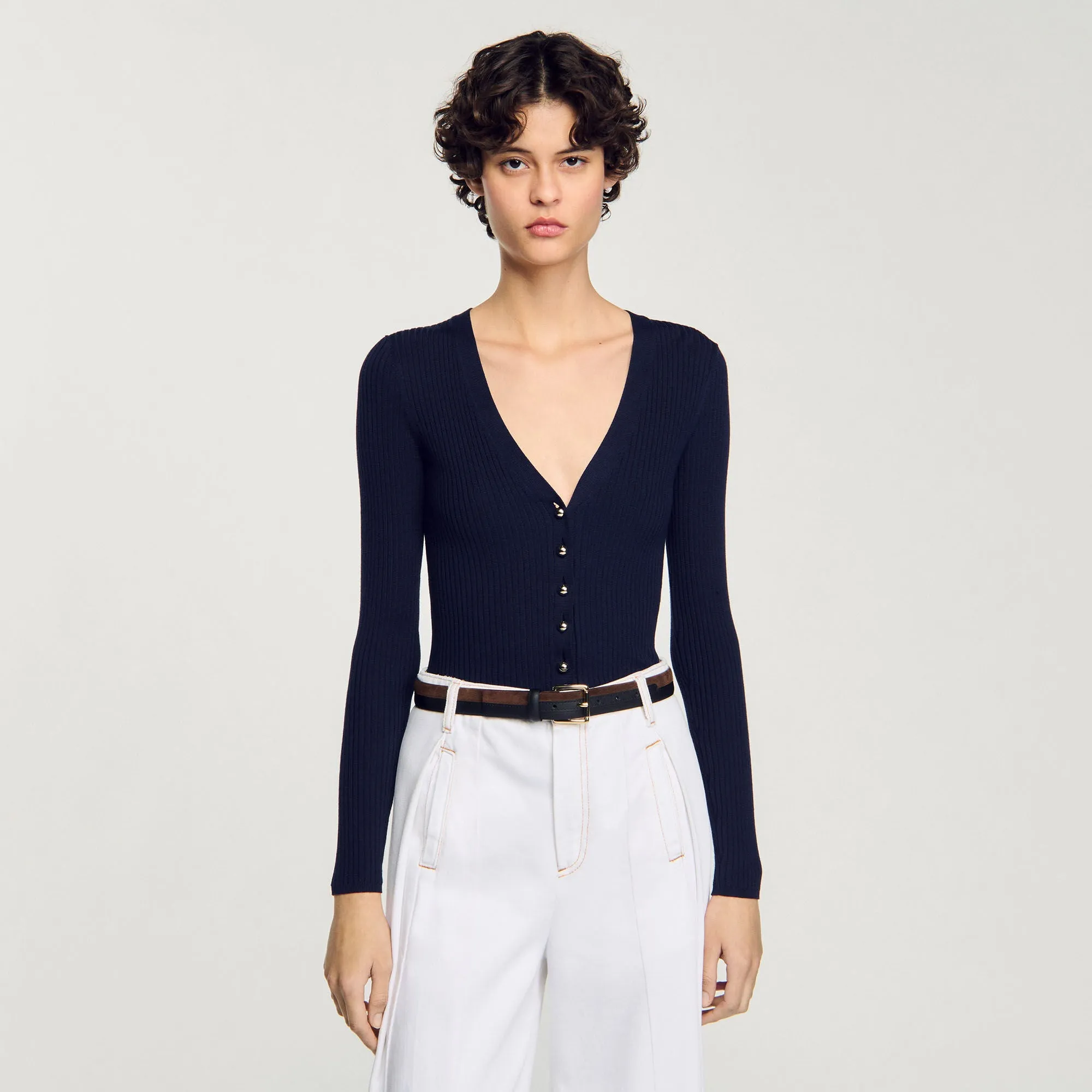 Gabrielle Rib Knit Cardigan Navy Blue