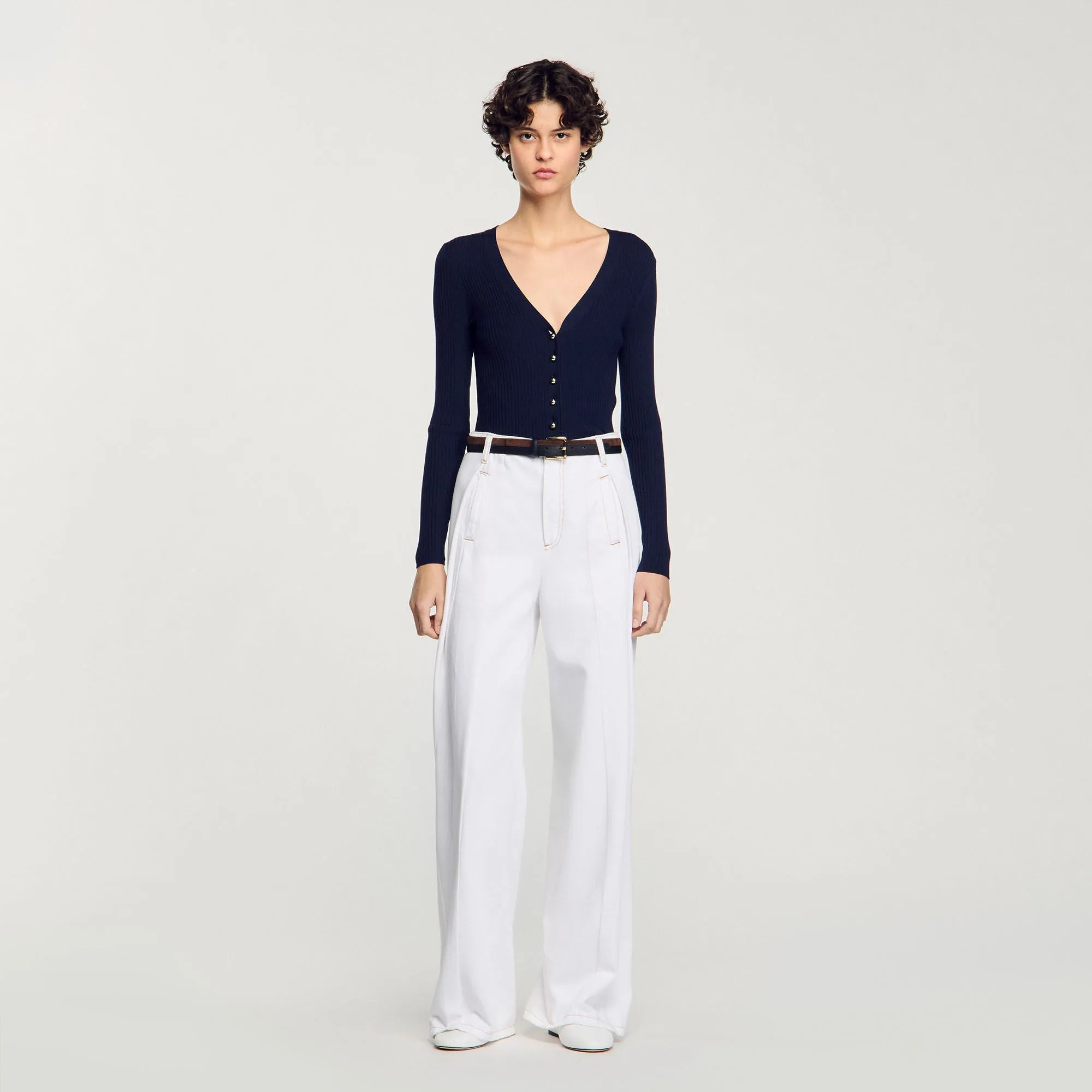 Gabrielle Rib Knit Cardigan Navy Blue