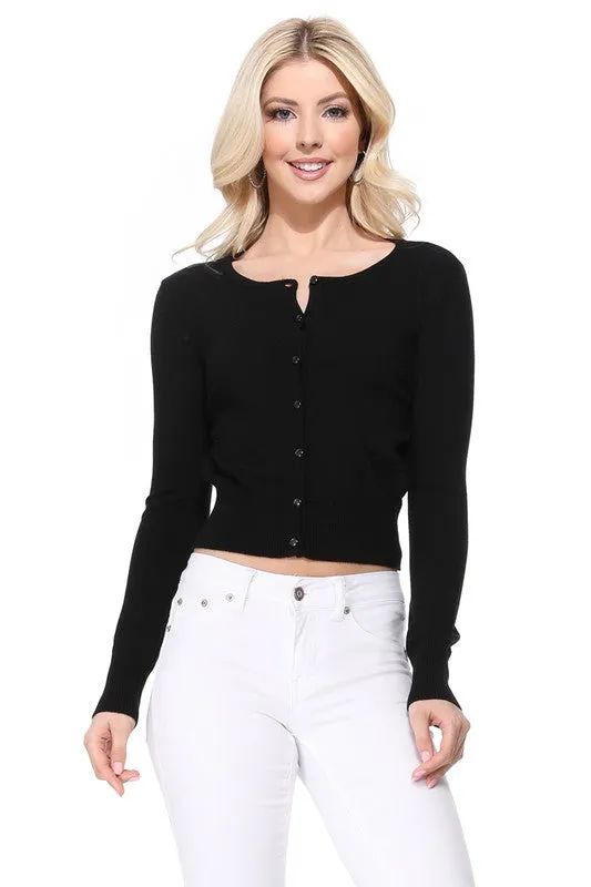 Gem Button Crew Neck Long Sleeve Sweater Cardigan Sizes S-XL