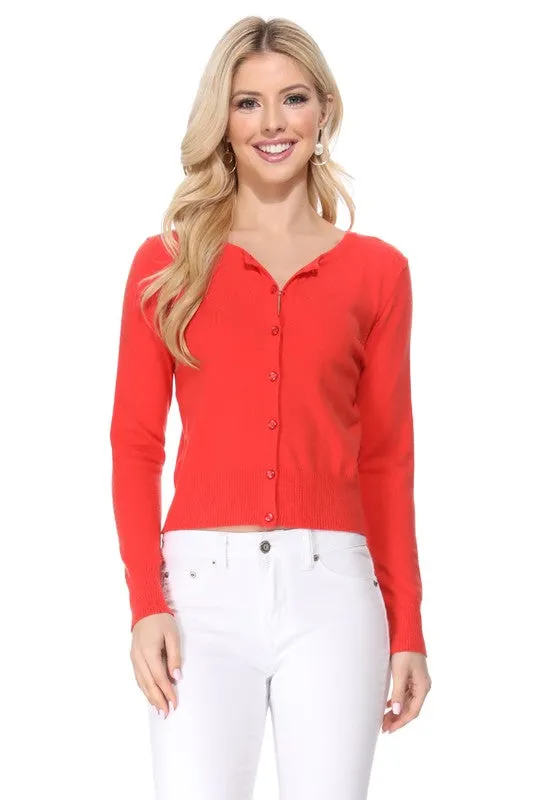 Gem Button Crew Neck Long Sleeve Sweater Cardigan Sizes S-XL