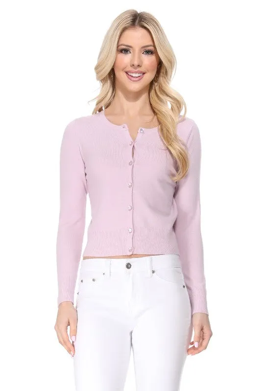 Gem Button Crew Neck Long Sleeve Sweater Cardigan Sizes S-XL