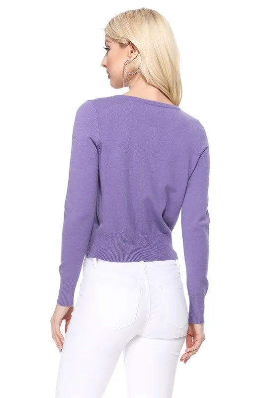 Gem Button Crew Neck Long Sleeve Sweater Cardigan Sizes S-XL