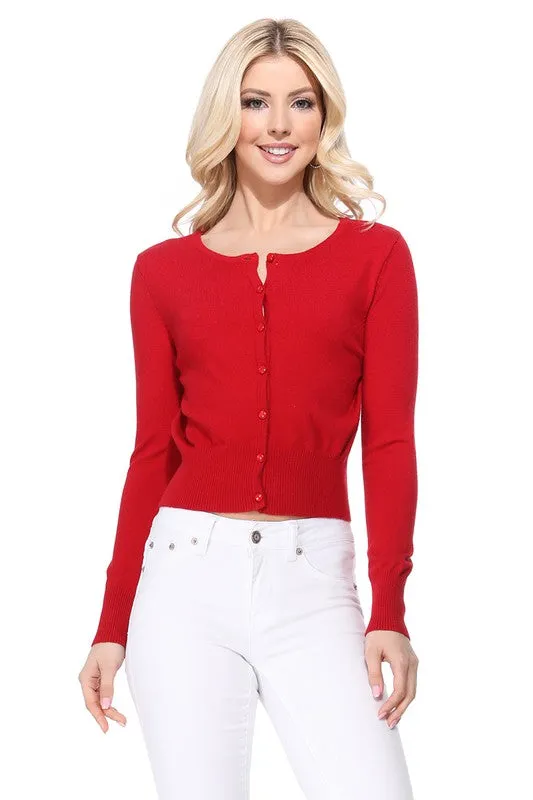 Gem Button Crew Neck Long Sleeve Sweater Cardigan Sizes S-XL