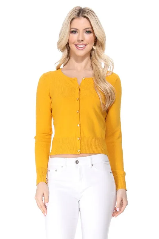 Gem Button Crew Neck Long Sleeve Sweater Cardigan Sizes S-XL