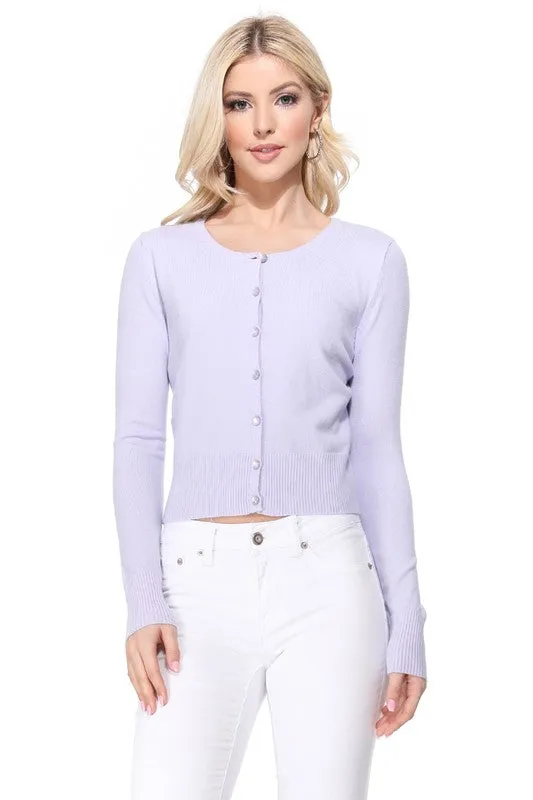 Gem Button Crew Neck Long Sleeve Sweater Cardigan Sizes S-XL