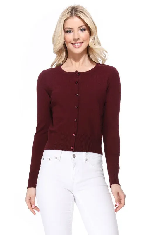 Gem Button Crew Neck Long Sleeve Sweater Cardigan Sizes S-XL