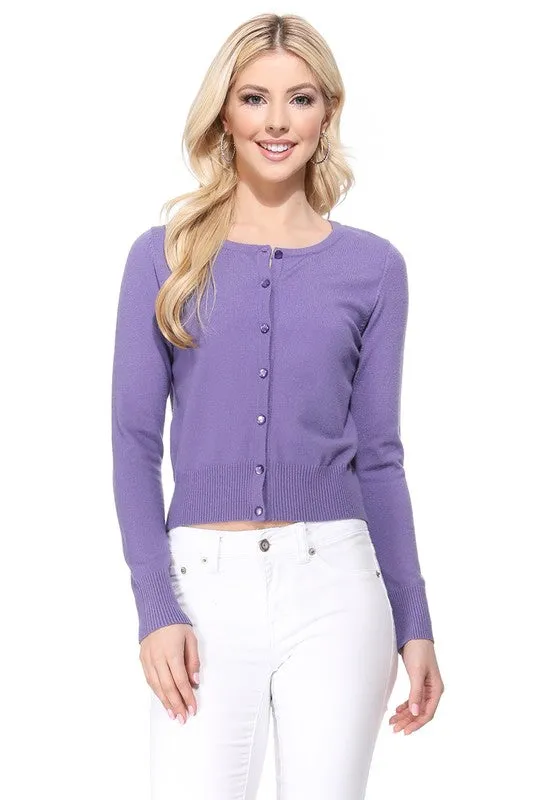 Gem Button Crew Neck Long Sleeve Sweater Cardigan Sizes S-XL