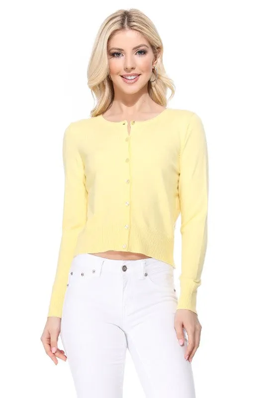 Gem Button Crew Neck Long Sleeve Sweater Cardigan Sizes S-XL
