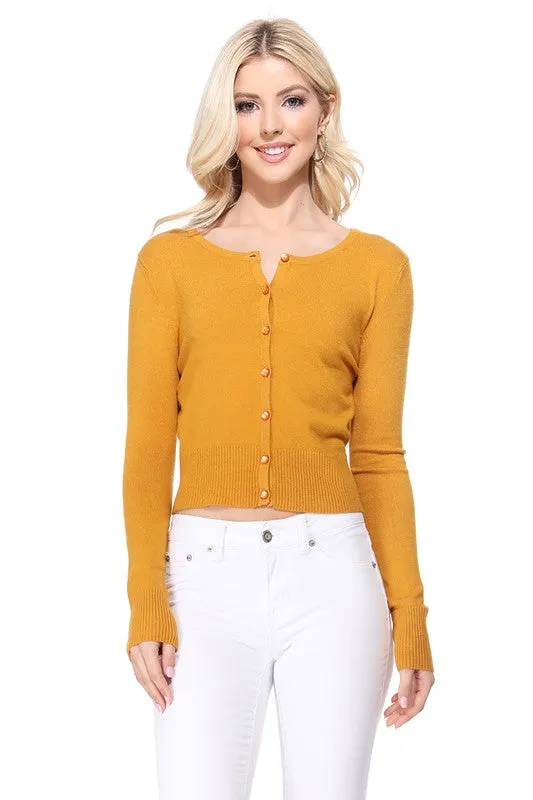 Gem Button Crew Neck Long Sleeve Sweater Cardigan Sizes S-XL