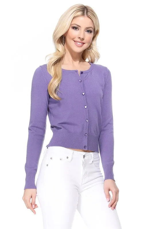 Gem Button Crew Neck Long Sleeve Sweater Cardigan Sizes S-XL
