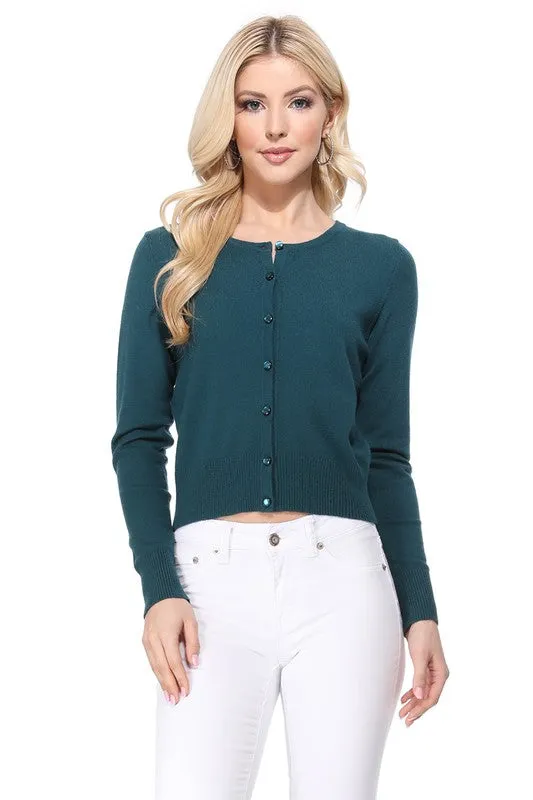 Gem Button Crew Neck Long Sleeve Sweater Cardigan Sizes S-XL