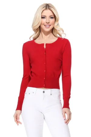 Gem Button Crew Neck Long Sleeve Sweater Cardigan Sizes S-XL