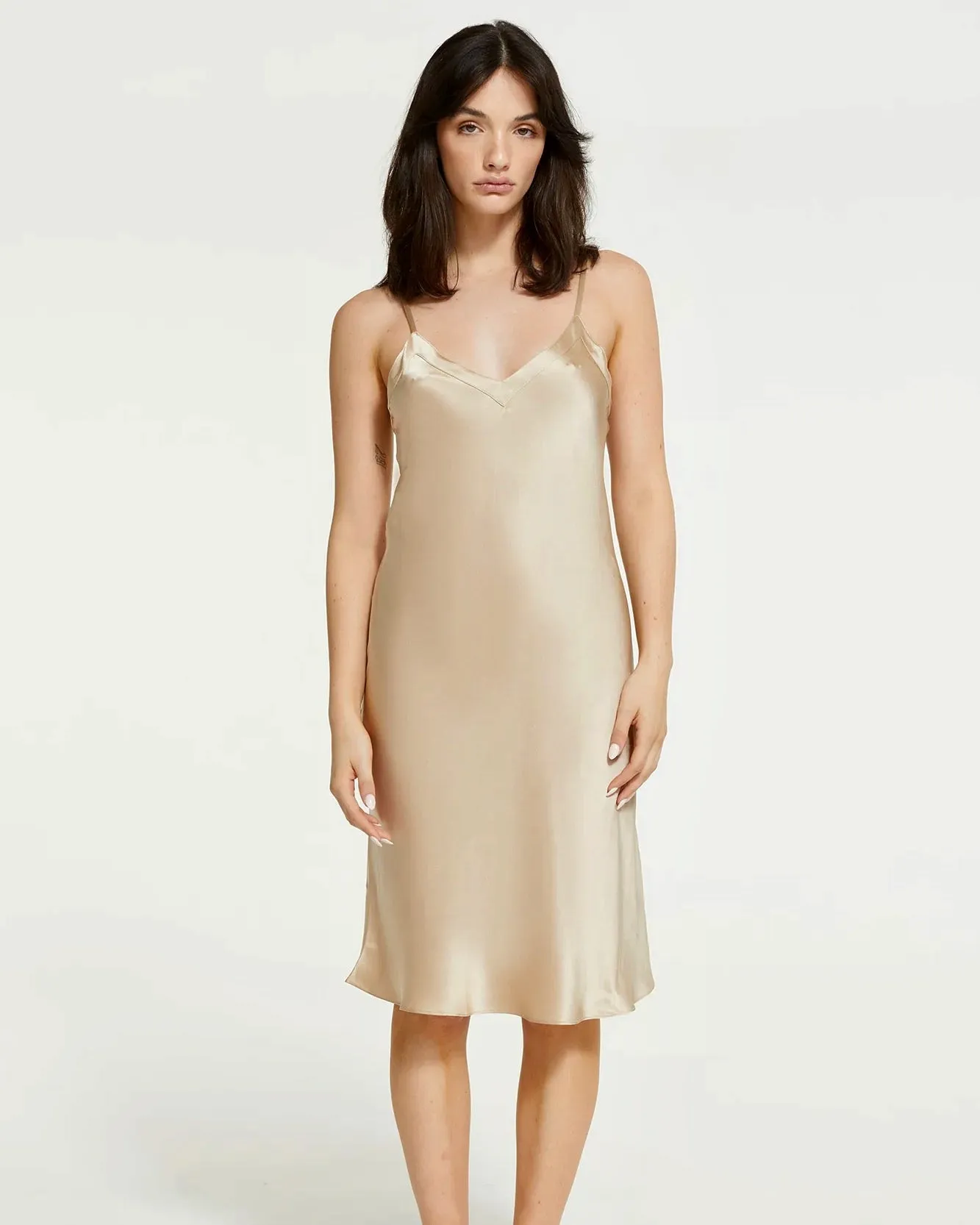 Ginia - Silk Midi Slip - Mink