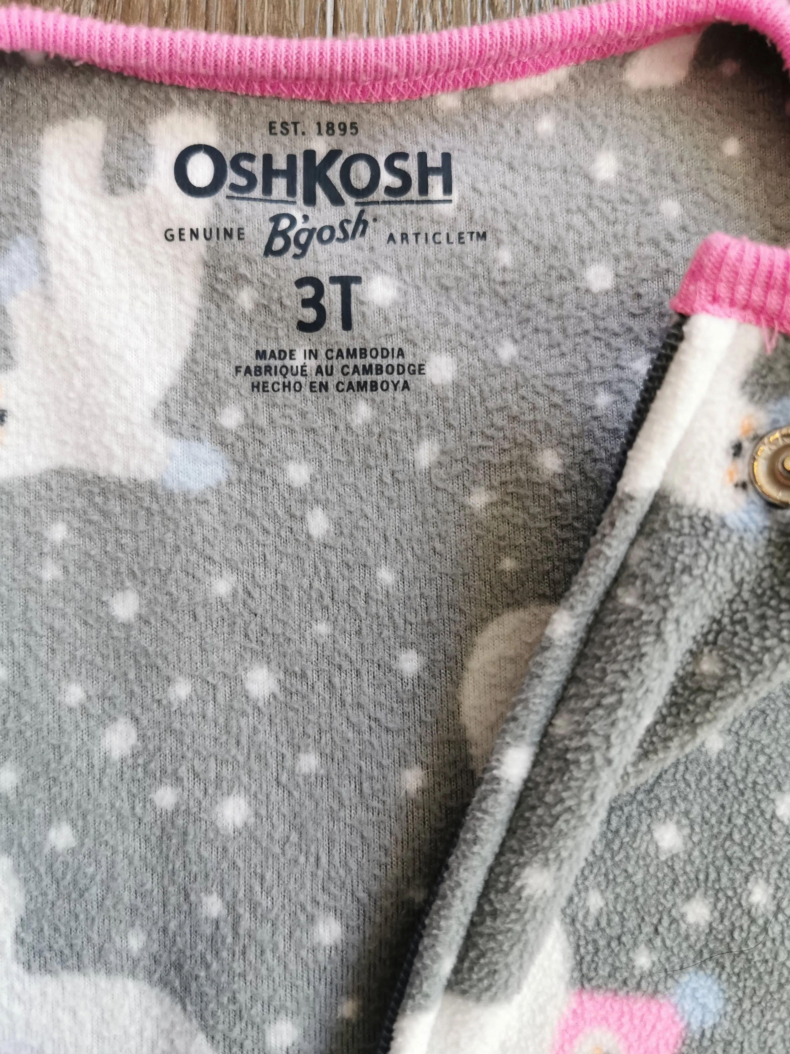 GIRL SIZE 3 YEARS - OSHKOSH, Soft Fleece, Sleep & Play One-piece GUC B32