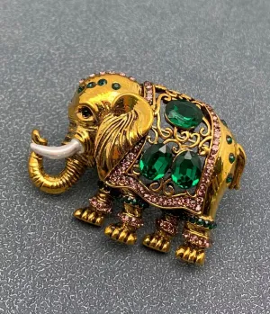 Gold & Green Thai Elephant Brooch