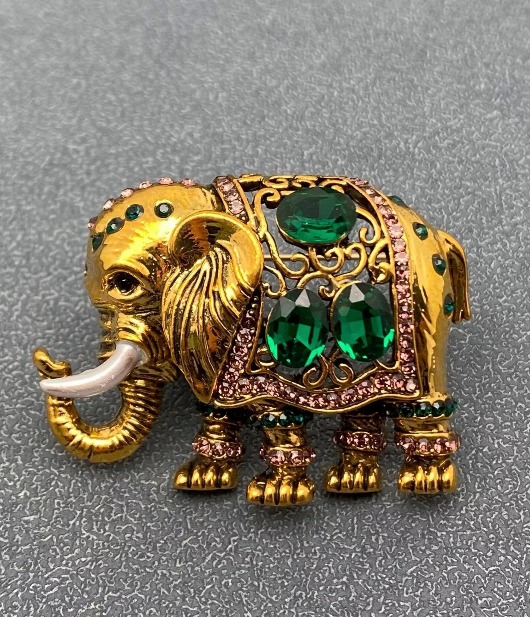 Gold & Green Thai Elephant Brooch