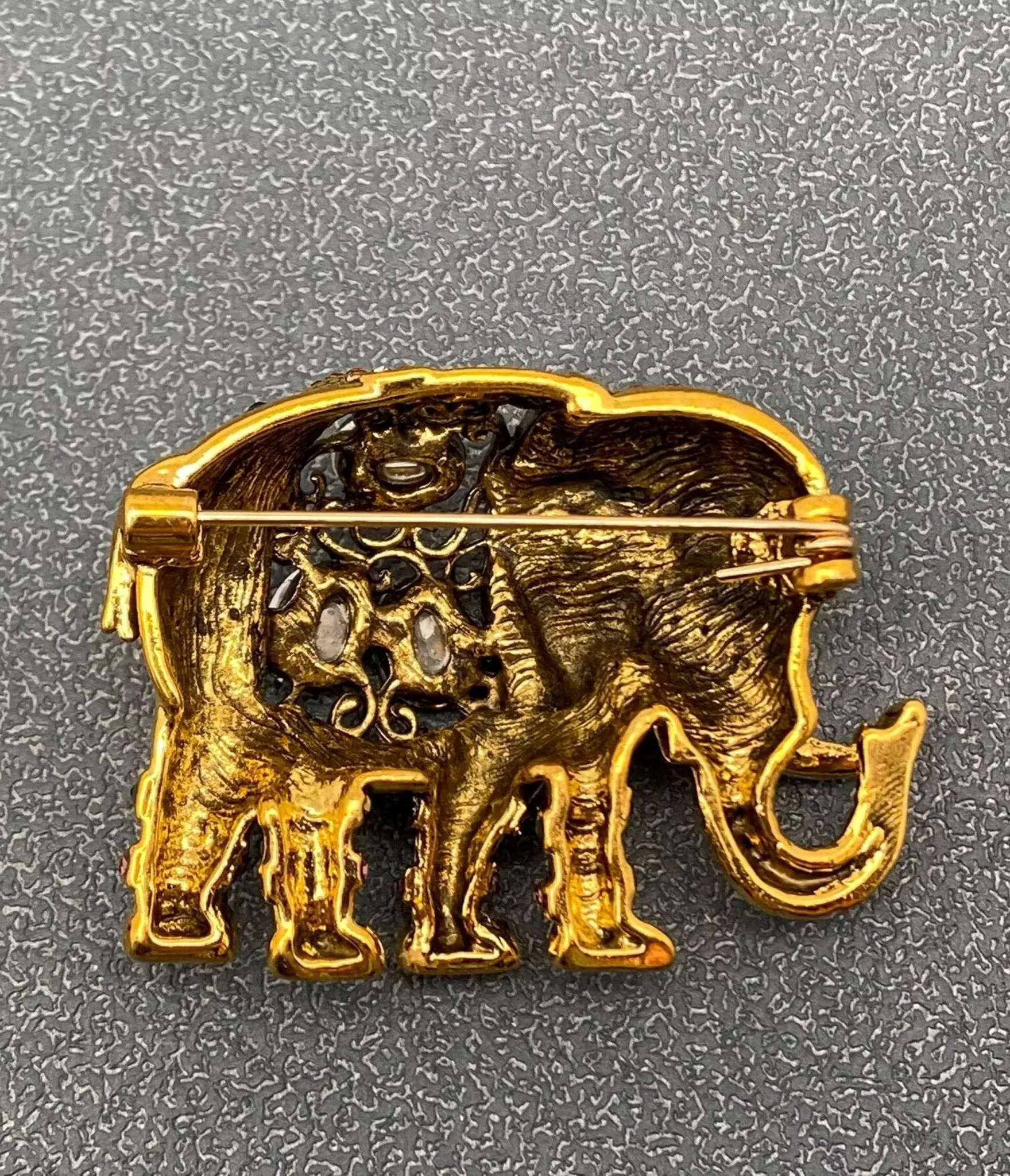 Gold & Green Thai Elephant Brooch