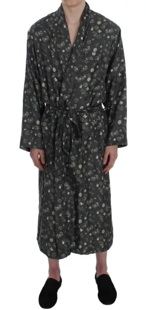 Green Dice Card Print Silk Nightgown