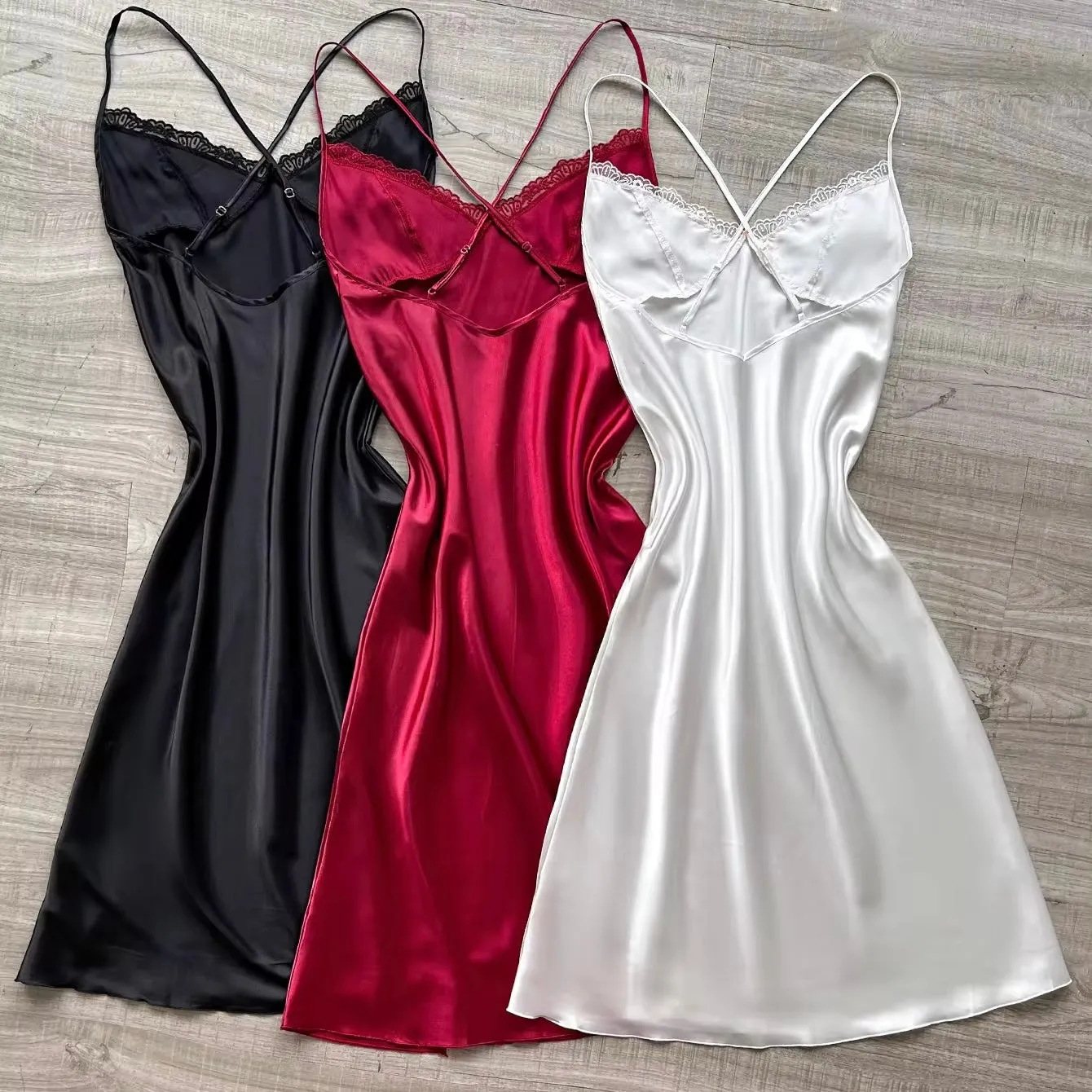 Hailey Silk 3 Packs All Colors Sleepwear - White, Red, Black