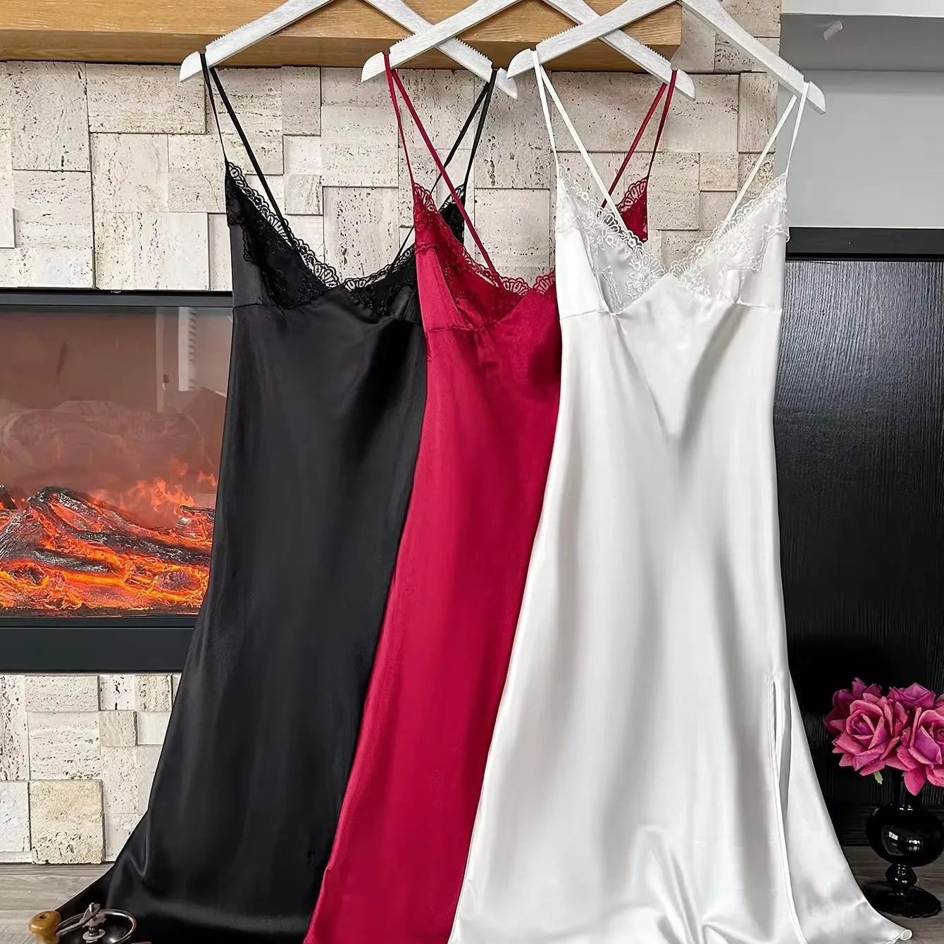 Hailey Silk 3 Packs All Colors Sleepwear - White, Red, Black
