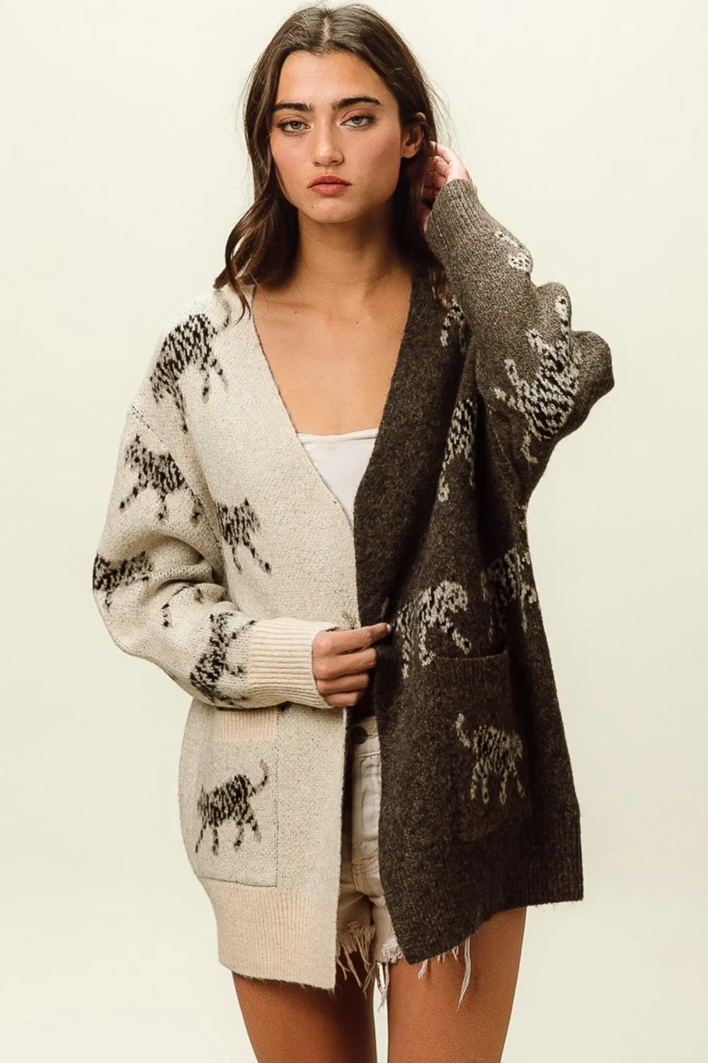 Hazel Blues® |  BiBi Open Front Long Sleeve Contrast Cardigan